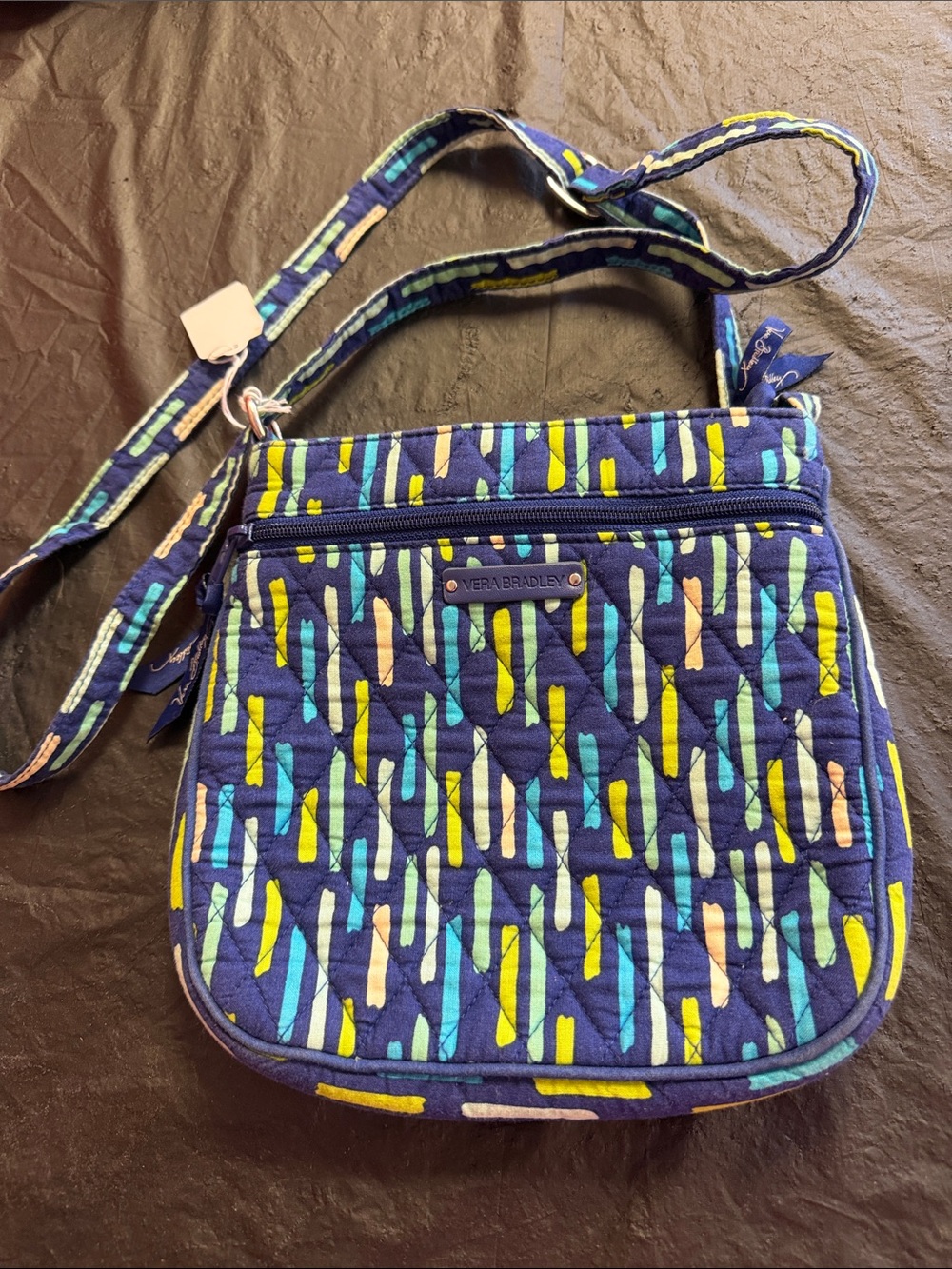 Vera Bradley Navy Quilted Crossbody with Teal, Yellow & Pink Accents